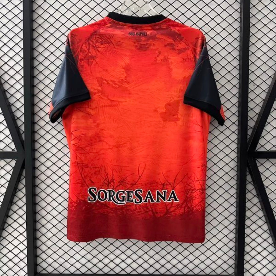 Maillot Naples Halloween rouge pour enfants, modèle 25/26 ans, de la marque Le 12 -ème Maillot, vue de face.