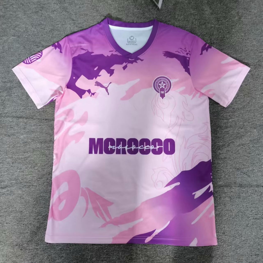Maillot de football violet pour enfants 25/26 ans, modèle Maroc, marque Le 12 -ème Maillot, vue de face.