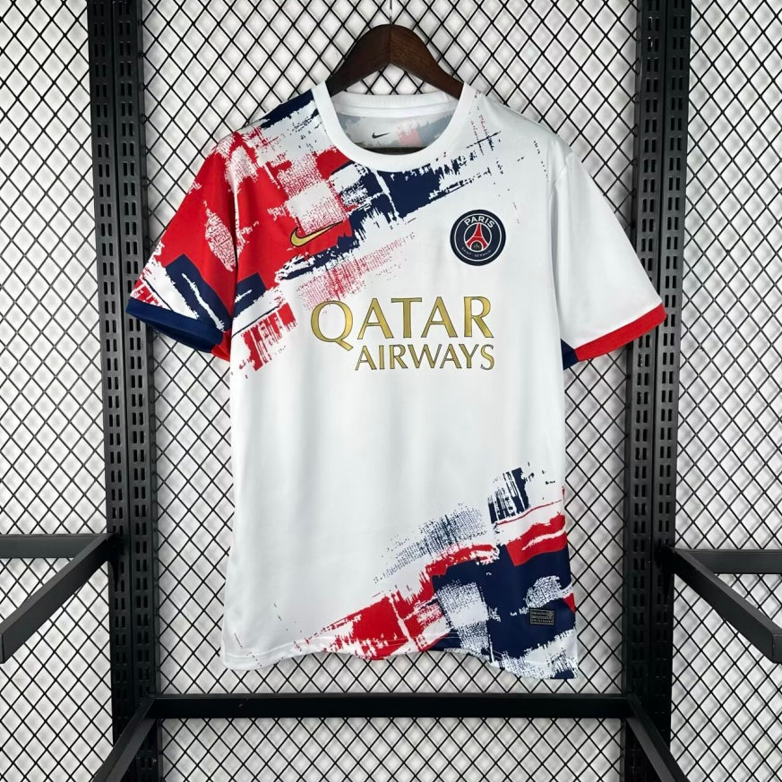 Maillot blanc PSG 25/26 Le 12 -ème Maillot, jersey de football avec logo PSG et détails en blanc, vue de face
