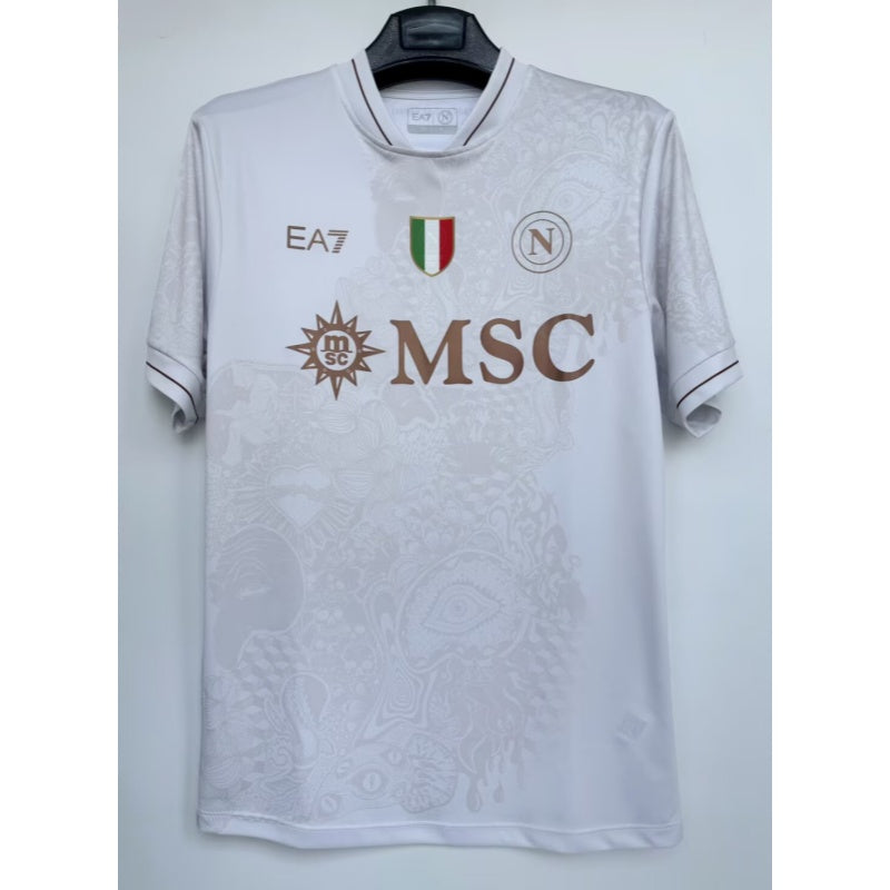 Maillot extérieur Naples 25/26 de Le 12 -ème Maillot, en tissu léger avec logo et couleurs de l'équipe, vue de face.