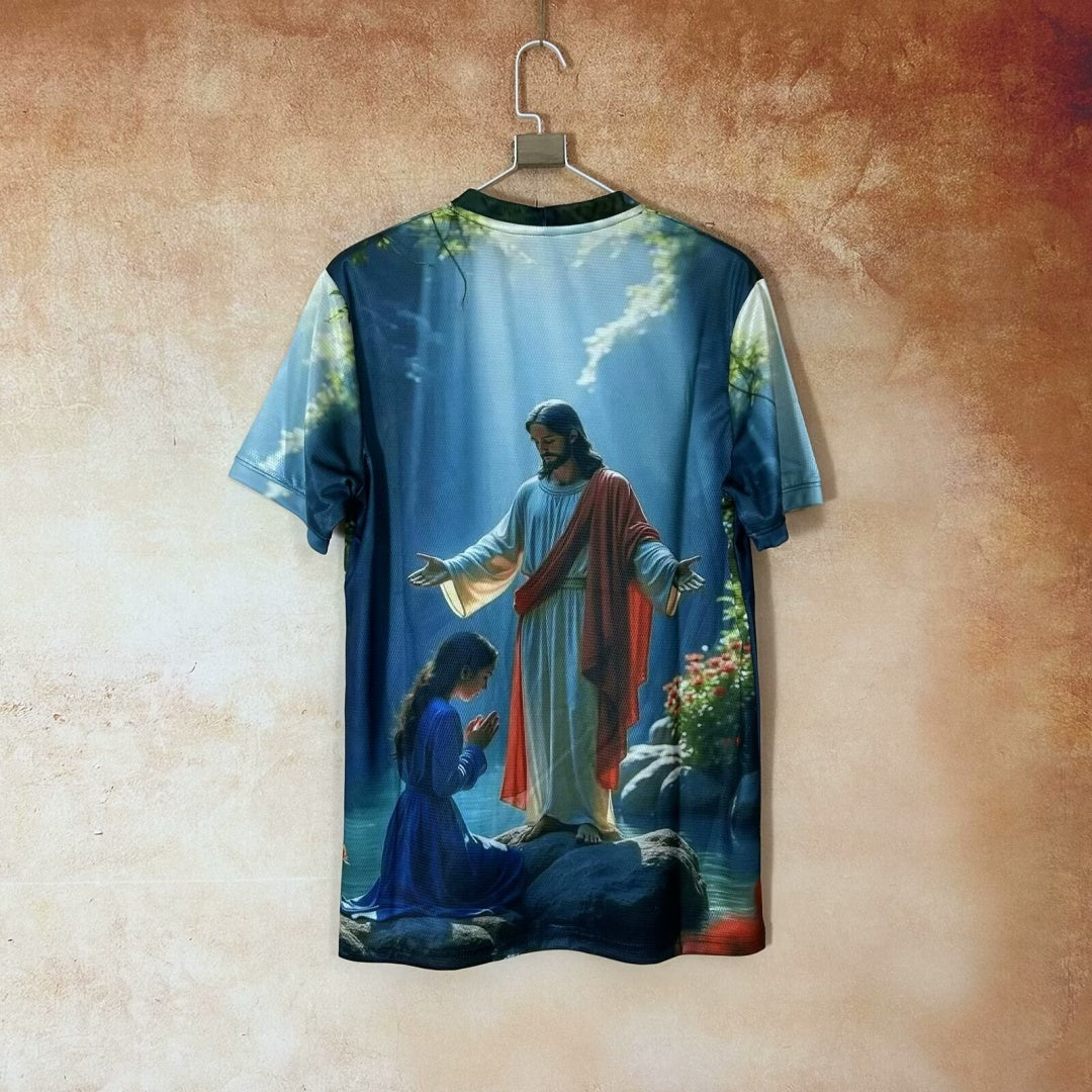 Maillot Brésil 25/26 de football avec image de la statue de Jésus, marque Le 12-ème Maillot, coloris bleu et blanc.