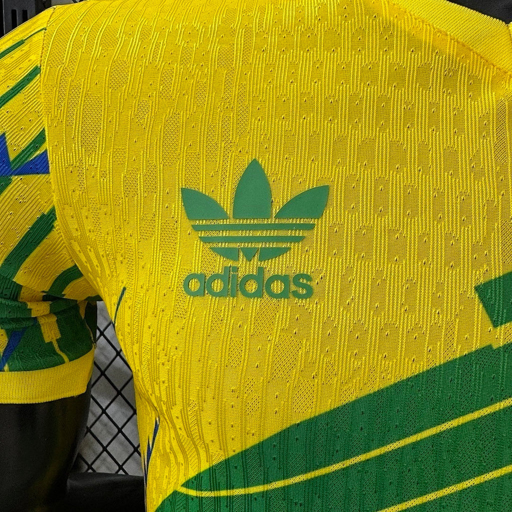 Maillot de football Brésil Concept 2026 de Le 12, en tissu bleu avec logo et détails graphiques sur le devant.
