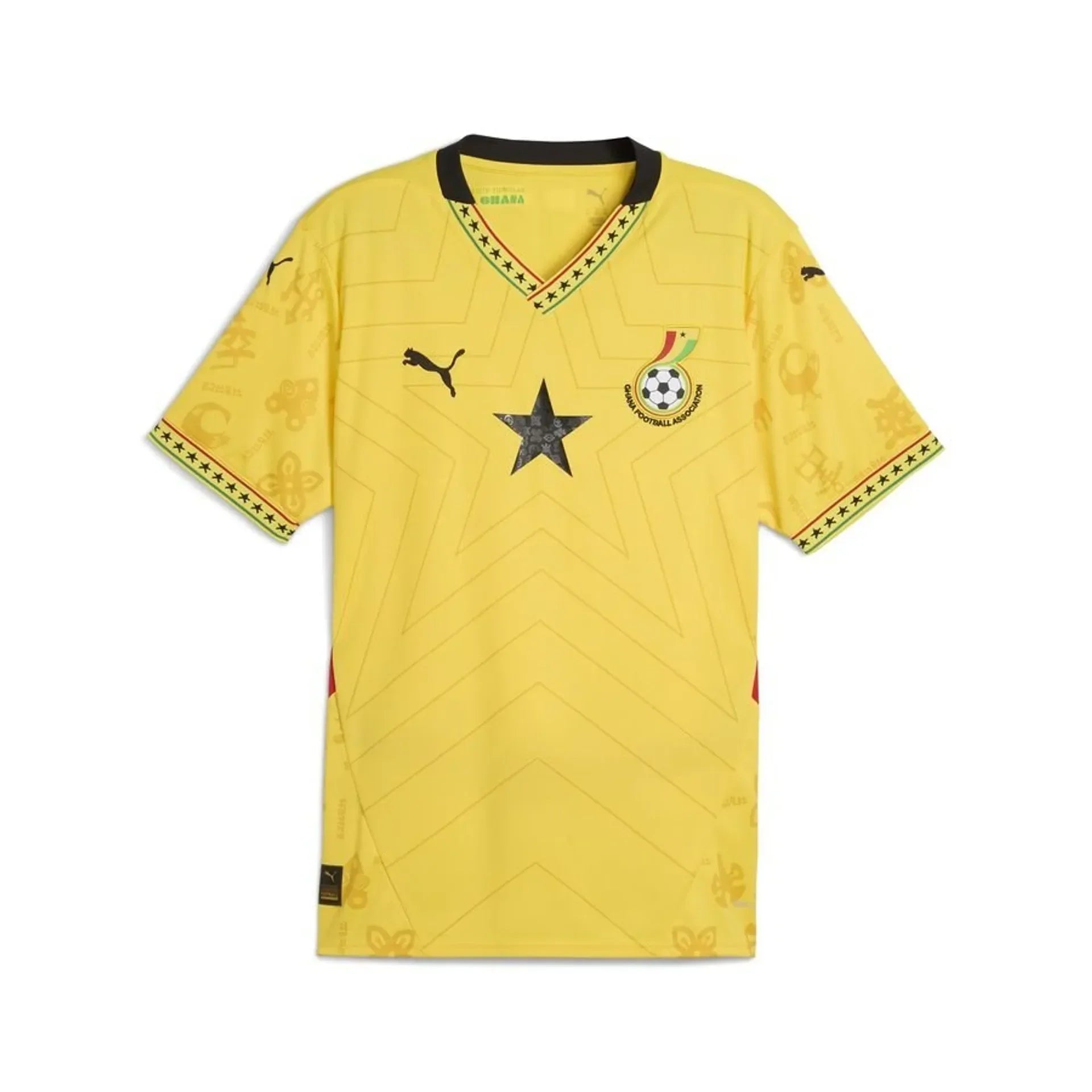 Maillot extérieur du Ghana CAN 2025-26 de la marque Le 12, vue détaillée avec logo et couleurs du drapeau ghanéen