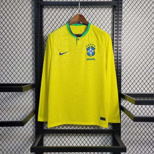 Maillot domicile Brésil 2022/23 à manches longues, maillot de football officiel Le 12 -ème Maillot, design de la Coupe du Monde.