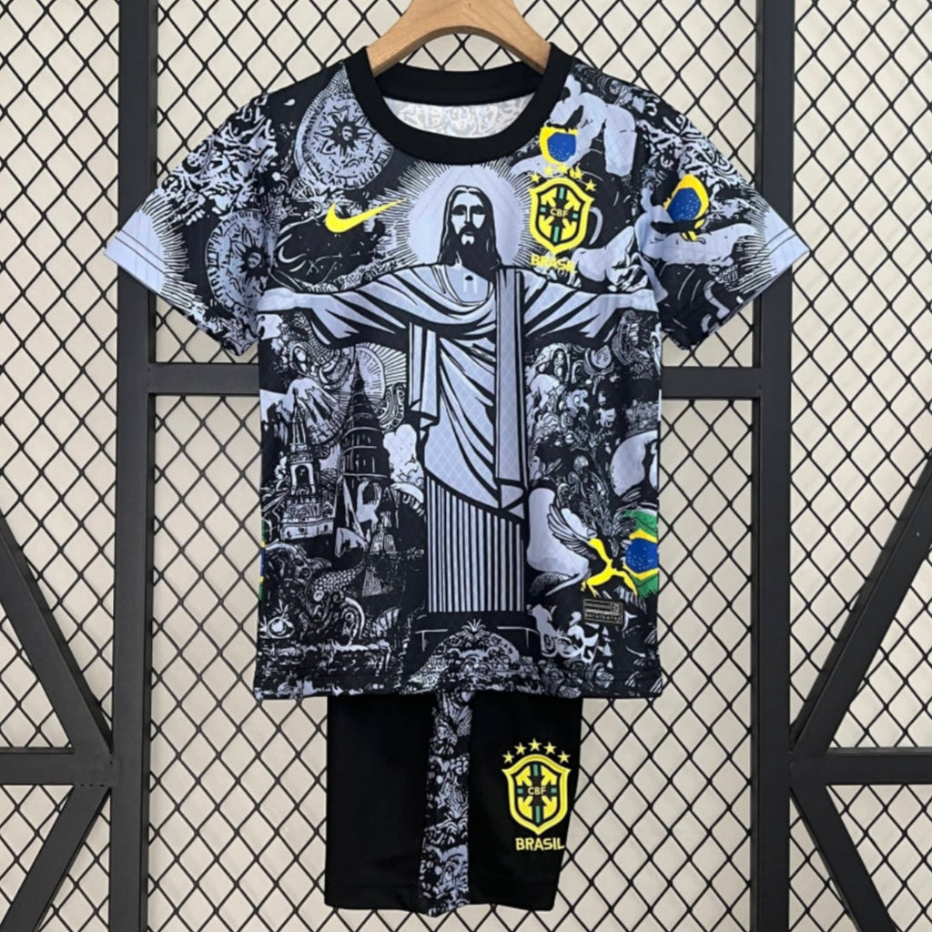 Ensemble enfant Brésil noir Le 12 -ème Maillot, veste et pantalon pour sport ou loisirs, détails en noir et blanc.