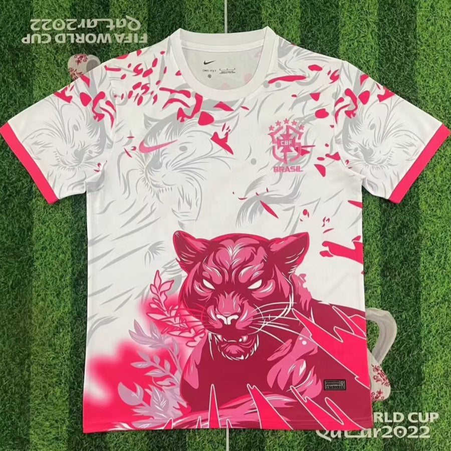 Maillot de football 25/26 Brésil Spécial Rose Le 12, maillot de football pour enfants avec design rose et logo.
