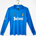 Maillot de football rétro Napoli 1987-1988 à manches longues, marque Le 12 -ème Maillot, détail des logos et couleurs historiques.