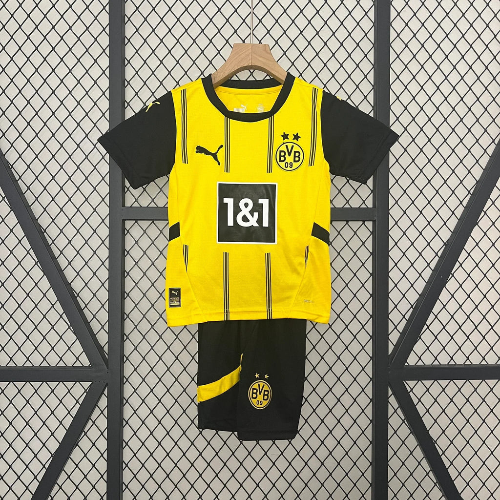 Maillot enfant Dortmund 2024-25 Le 12 -ème Maillot, kit de football avec logo et détails du club Borussia Dortmund