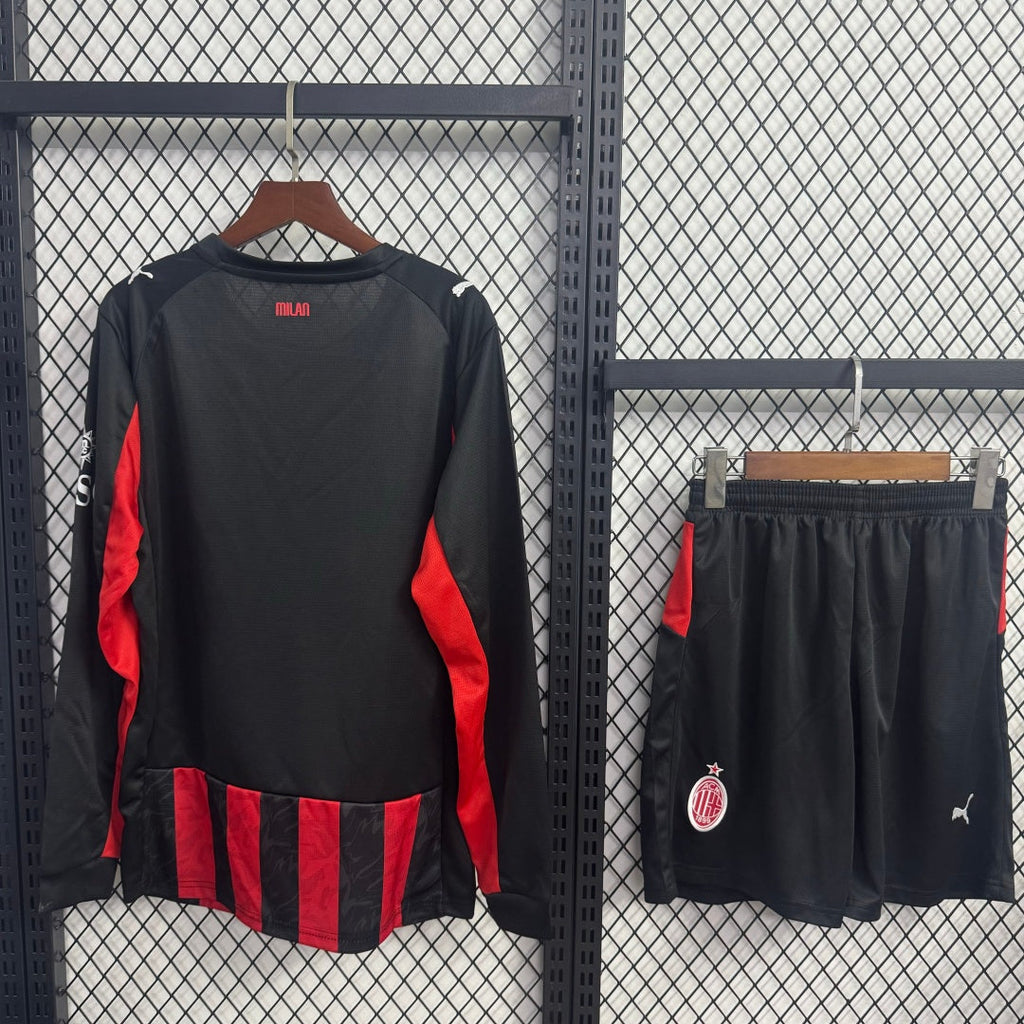 Ensemble maillot domicile AC Milan 25/26 pour homme, manches longues, marque Le 12 -ème Maillot, en bleu et noir.