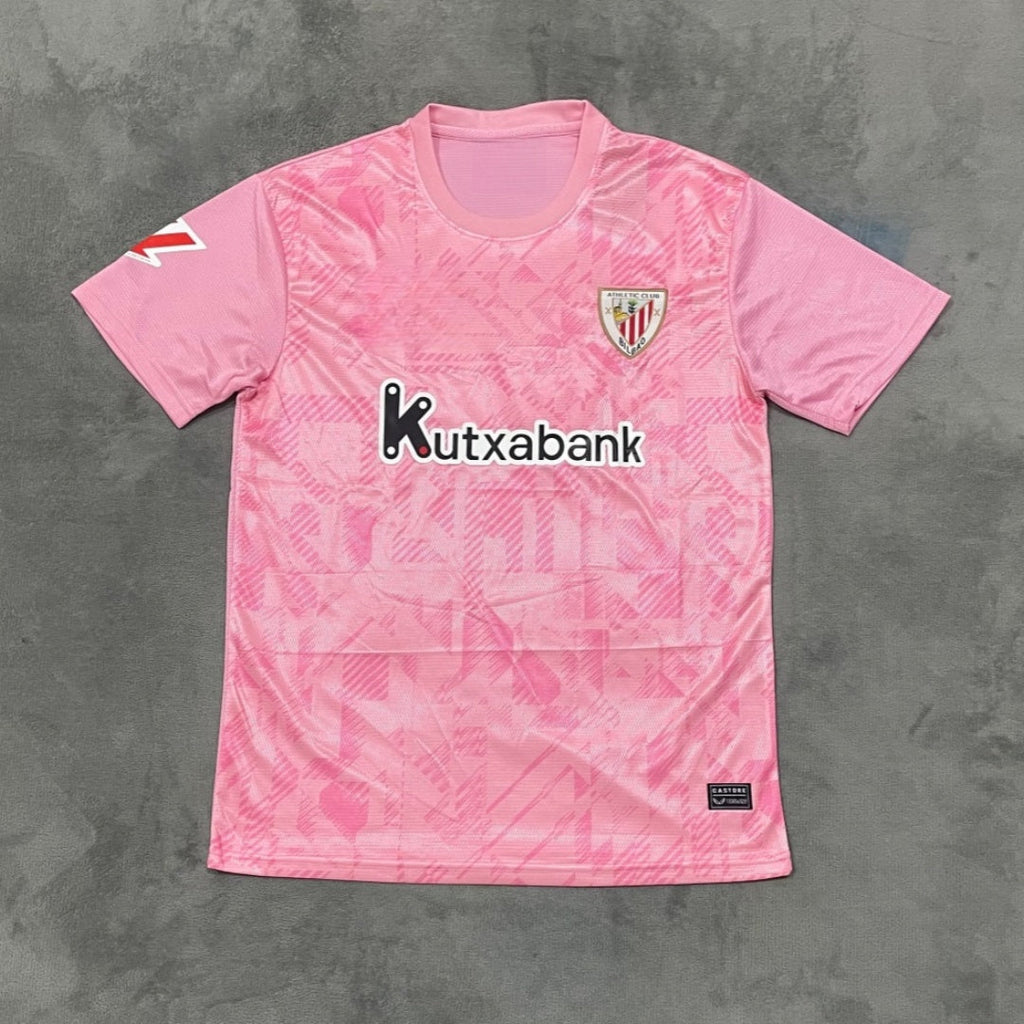 Maillot de football Athletic Bilbao 25/26 rose, signé Le 12 -ème Maillot, vue de face avec logo et détails de l'équipe