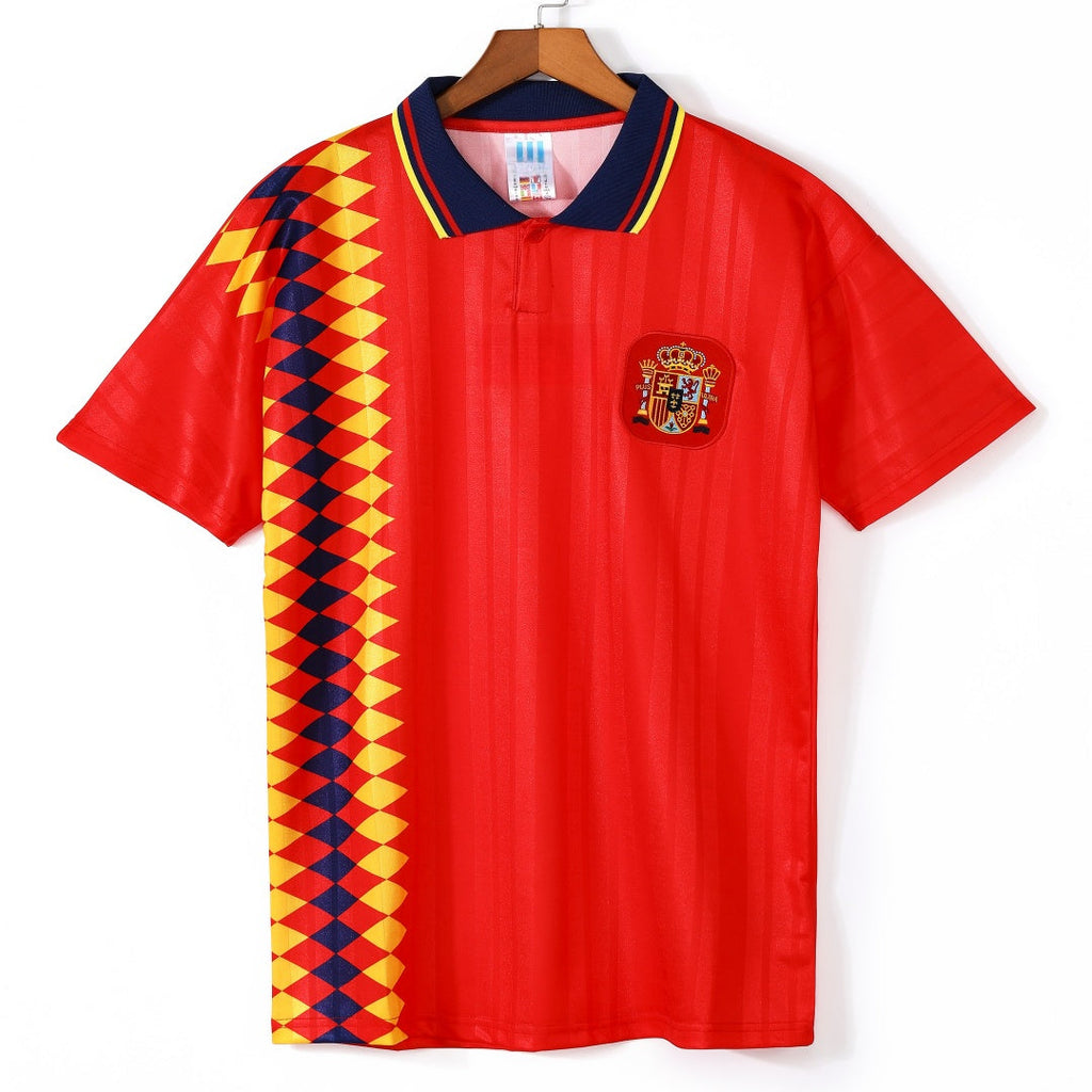 Maillot domicile de l'Espagne 1994-1995 rétro, marque Le 12 -ème Maillot, vue de face avec logo et détails du maillot.