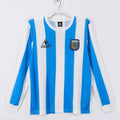 Maillot domicile rétro de l'Argentine 1986, manches longues, par Le 12 -ème Maillot, vue de face avec détails du design.