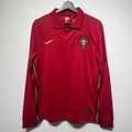 Maillot domicile rétro du Portugal 2020 à manches longues, marque Le 12 -ème Maillot, vue détaillée du haut.