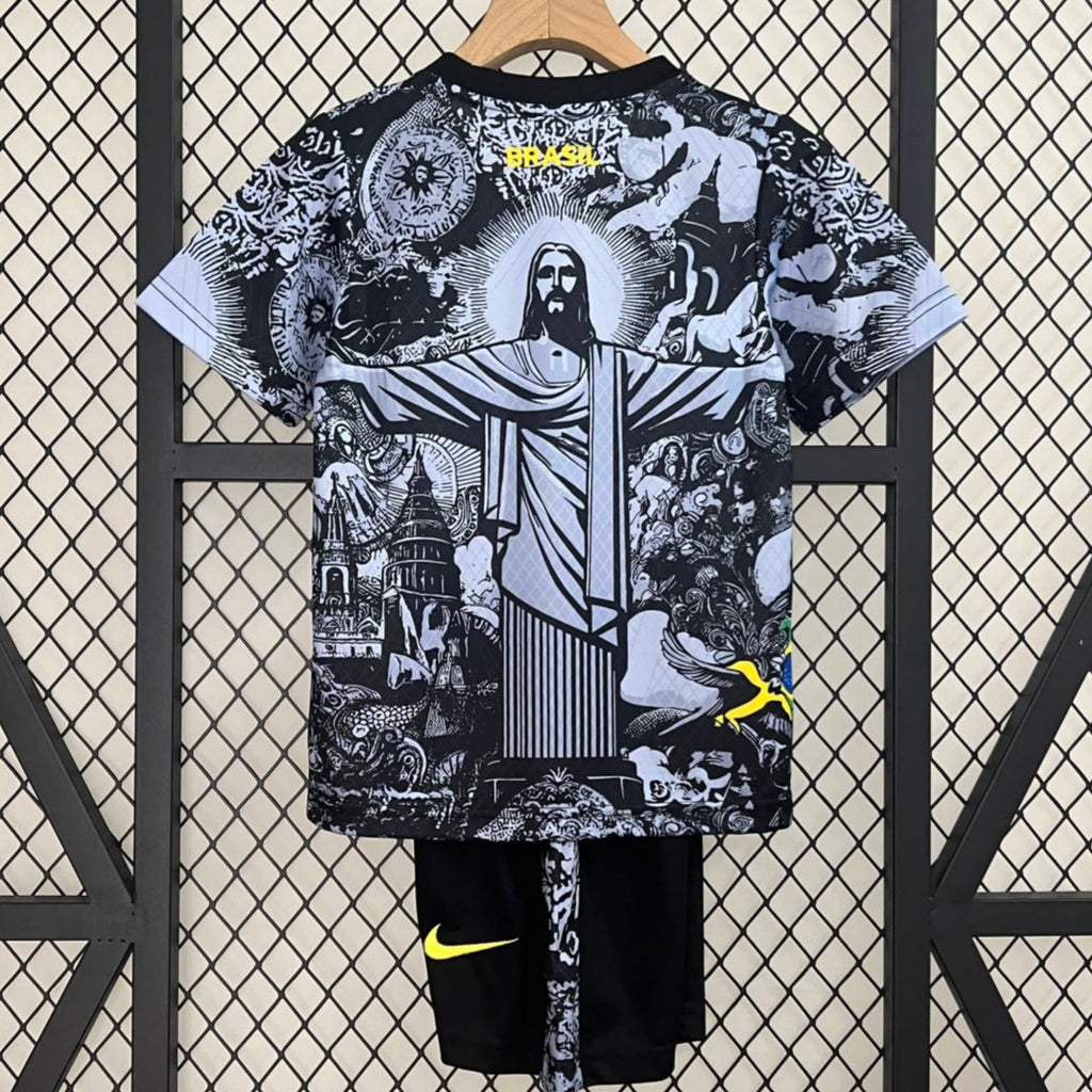 Ensemble pour enfant 24/25 Le 12 -ème Maillot, t-shirt noir et short coordonné, style sport-brésil pour jeunes.