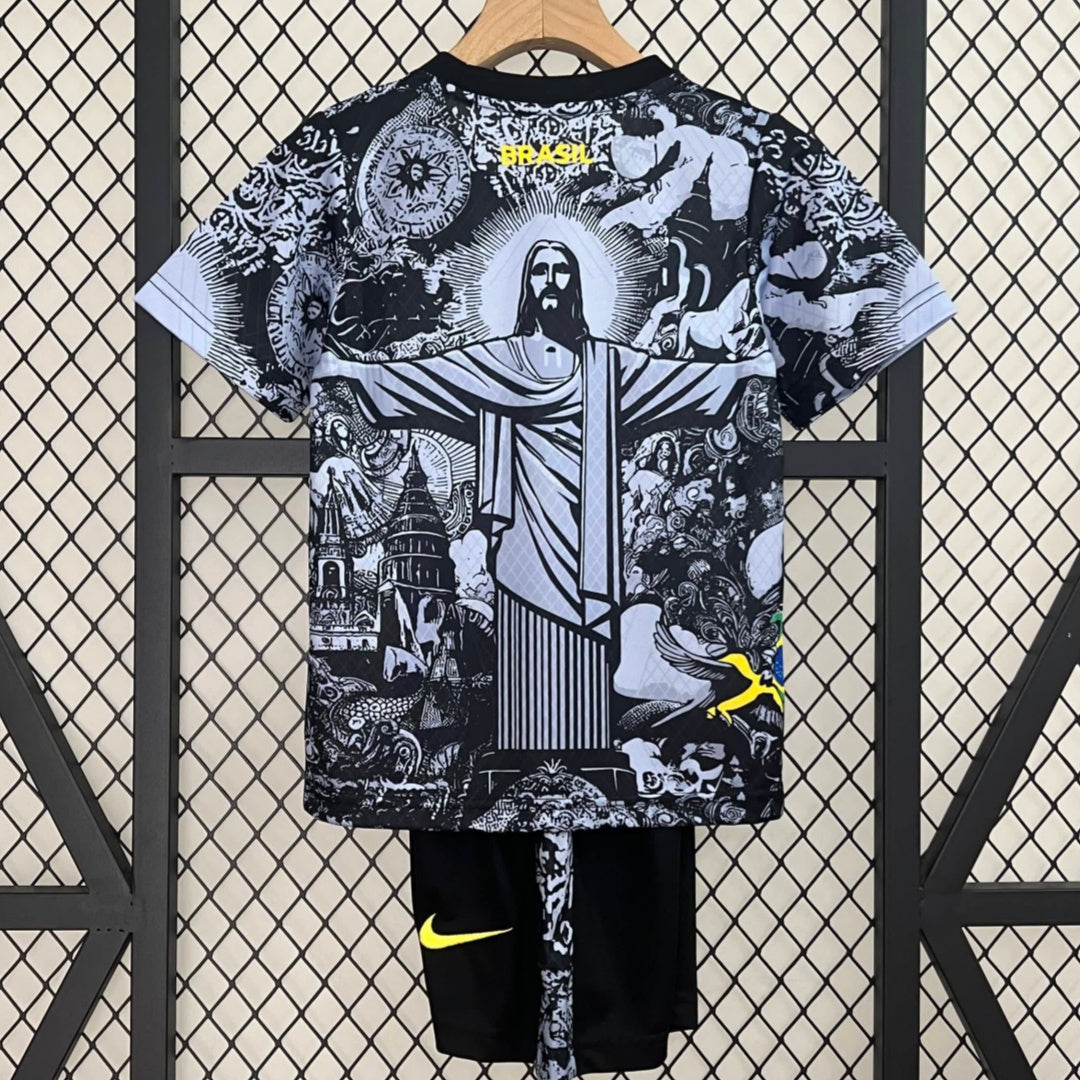 Ensemble pour enfant 24/25 Le 12 -ème Maillot, t-shirt noir et short coordonné, style sport-brésil pour jeunes.