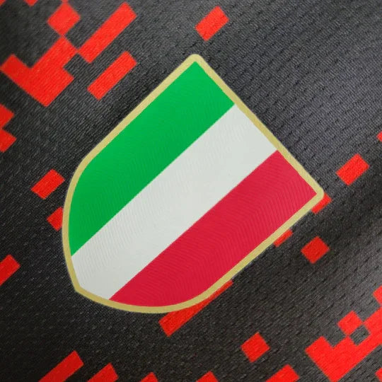 Maillot extérieur AC Milan 2023-2024 Le 12, maillot de football avec logo et design sportif visible sur le fond blanc.