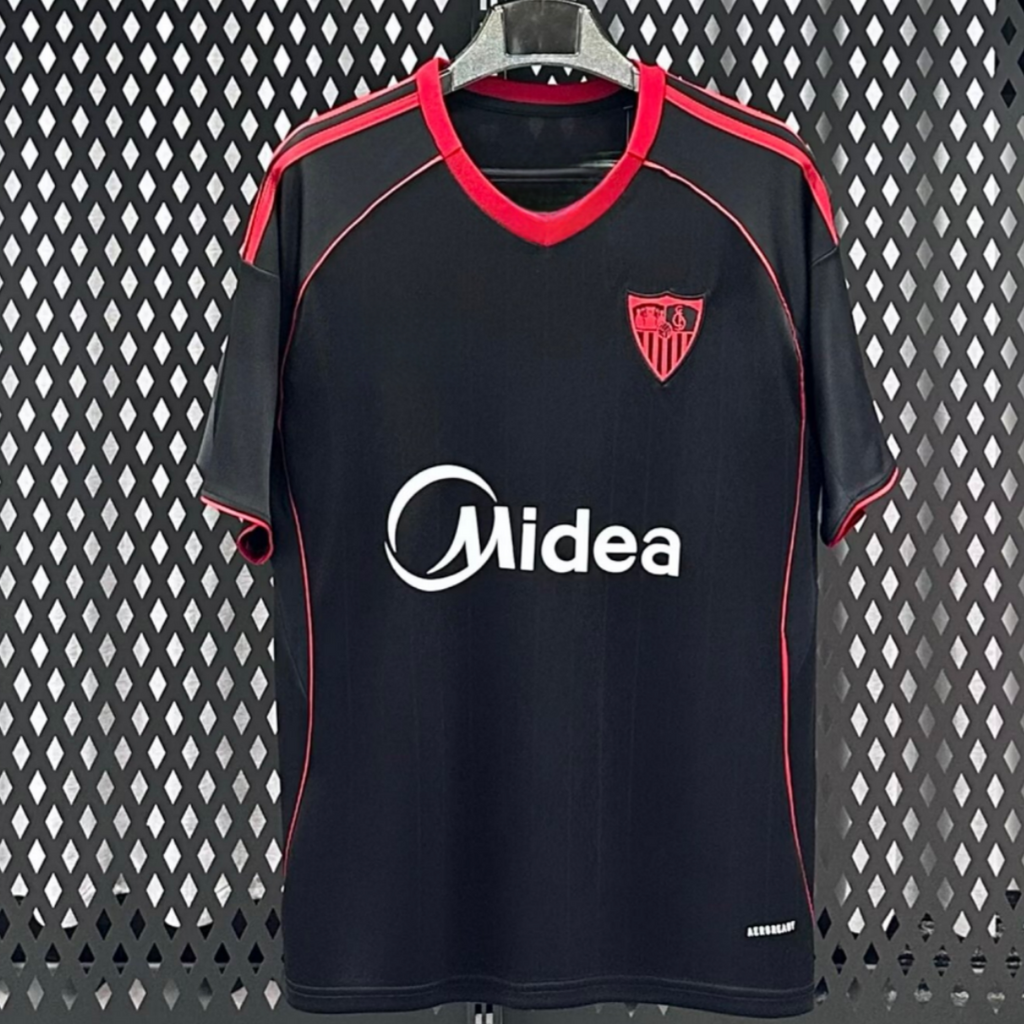 Maillot de football Seville Third 25/26 en bleu et blanc, par Le 12 -ème Maillot, vue de face.