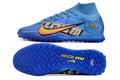 Crampons Mercurial Superfly IX Elite pour football, semelles à crampons en acier, chaussures sportives noires et orange.