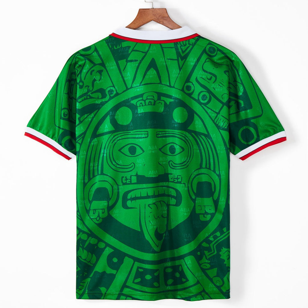 Maillot domicile rétro 1998 Mexique, marque Le 12 -ème Maillot, vue de face avec logo et couleurs traditionnelles.