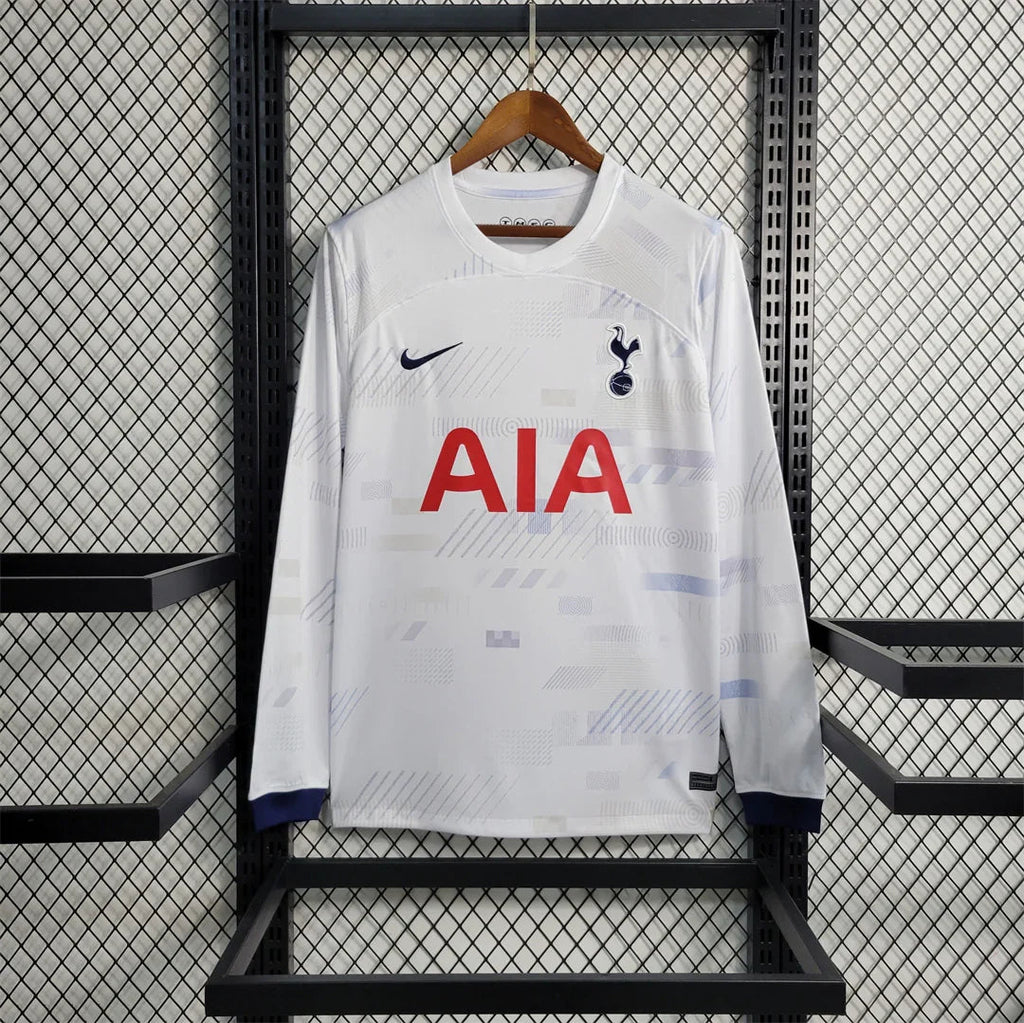 Maillot Tottenham Manches longues 2023-24, jersey de football officiel Le 12 -ème Maillot, vue de face avec logo et détails.