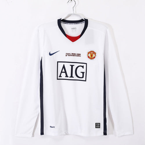 Maillot extérieur rétro Manchester United 2008-2009 à manches longues, marque Le 12 -ème Maillot, détails du design.