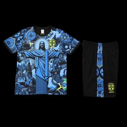 Ensemble Brésil de Le 12 -ème Maillot, maillot de football avec logo brésilien, vue frontale sur fond blanc.