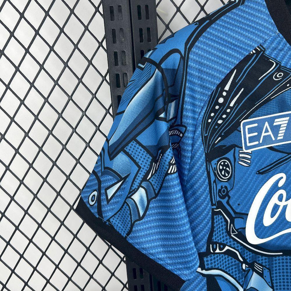 Maillot Napoli concept 2025-26 de Le 12 -ème Maillot, vue front avec logo et design moderne, tissu en polyester blanc et bleu.