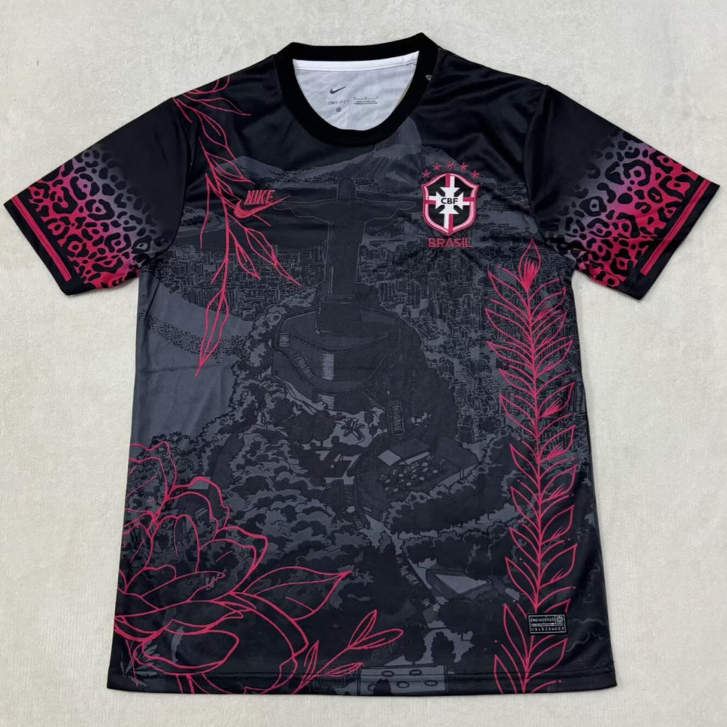 Maillot de football Brésil 25/26 en noir et rouge, version spéciale, de la marque Le 12 -ème Maillot.