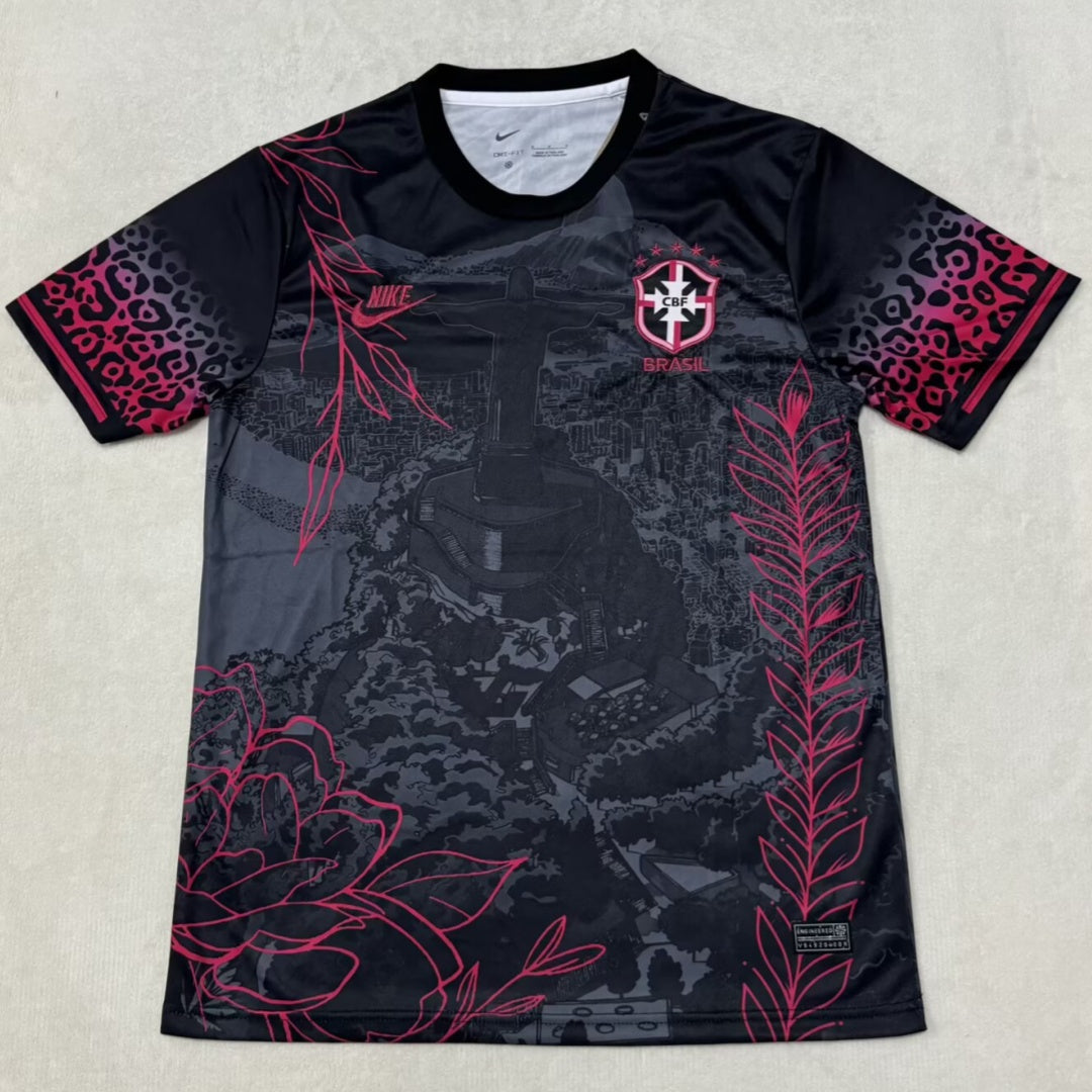 Maillot de football Brésil 25/26 en noir et rouge, version spéciale, de la marque Le 12 -ème Maillot.