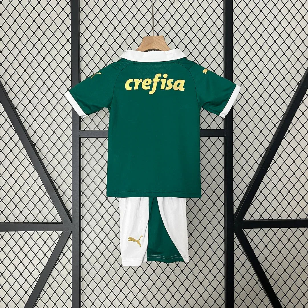 Maillot enfant Palmeiras 2024-25, kit officiel de football signé Le 12 -ème Maillot, maillot vert avec logo du club.
