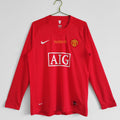 Maillot domicile rétro Manchester United 2007-2008 à manches longues, fabriqué par Le 12-ème Maillot, vue de face.
