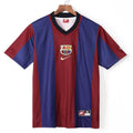 Maillot domicile rétro du FC Barcelone 1998, marque Le 12 -ème Maillot, avec les couleurs traditionnelles blaugrana.