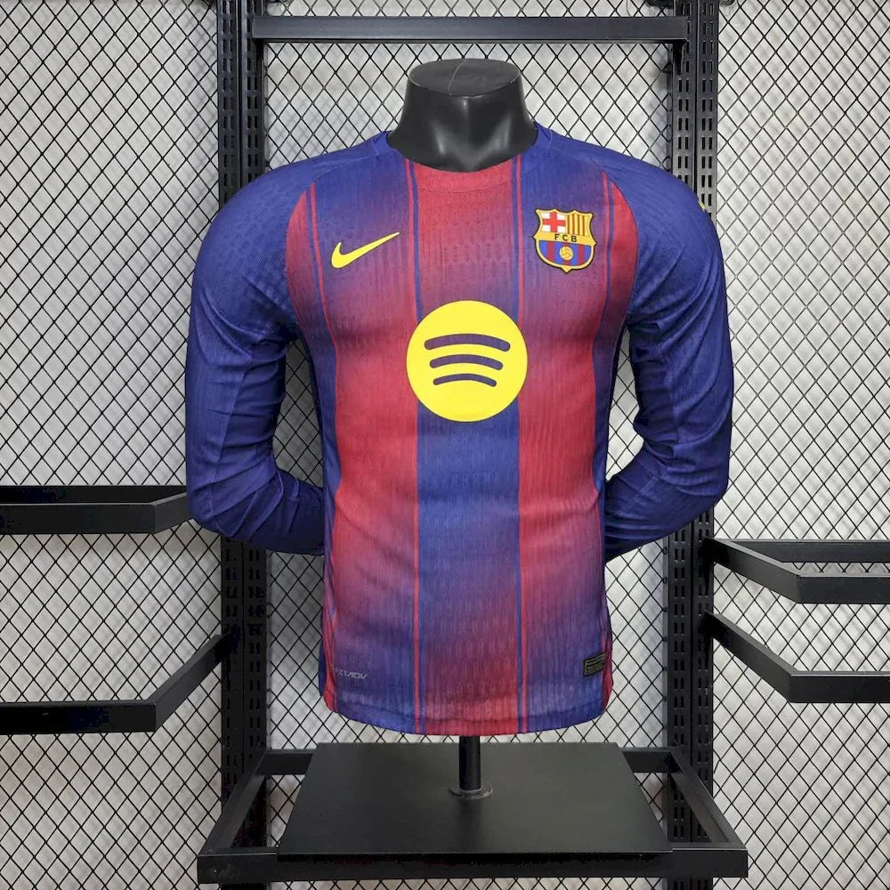 Maillot FC Barcelone manches longues 2025-26 Le 12 -ème Maillot, jersey de football bleu et grenat avec logo du club.