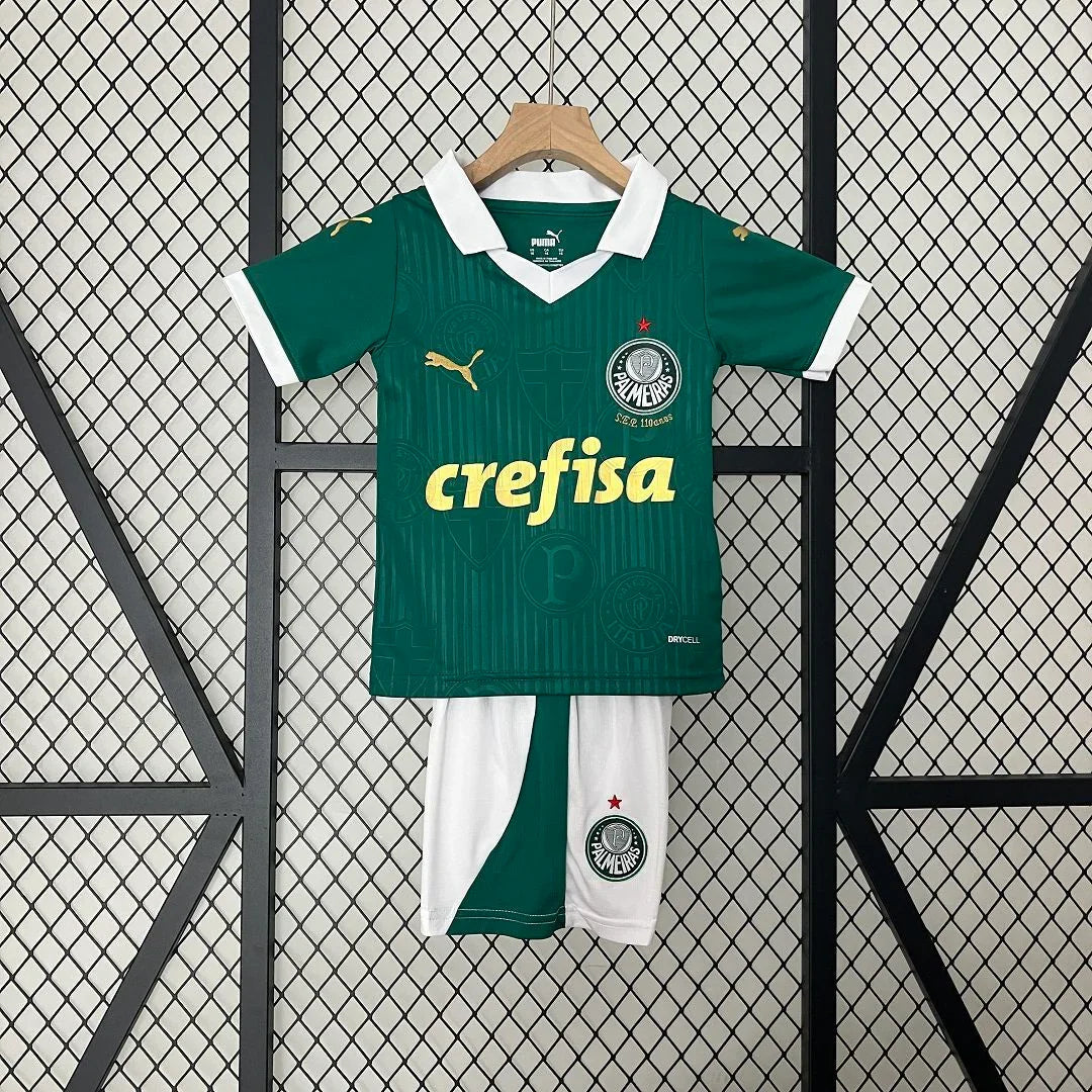 Maillot enfant Palmeiras 2024-25, kit complet avec logo et couleurs vertes et blanches, fabriqué par Le 12 -ème Maillot.