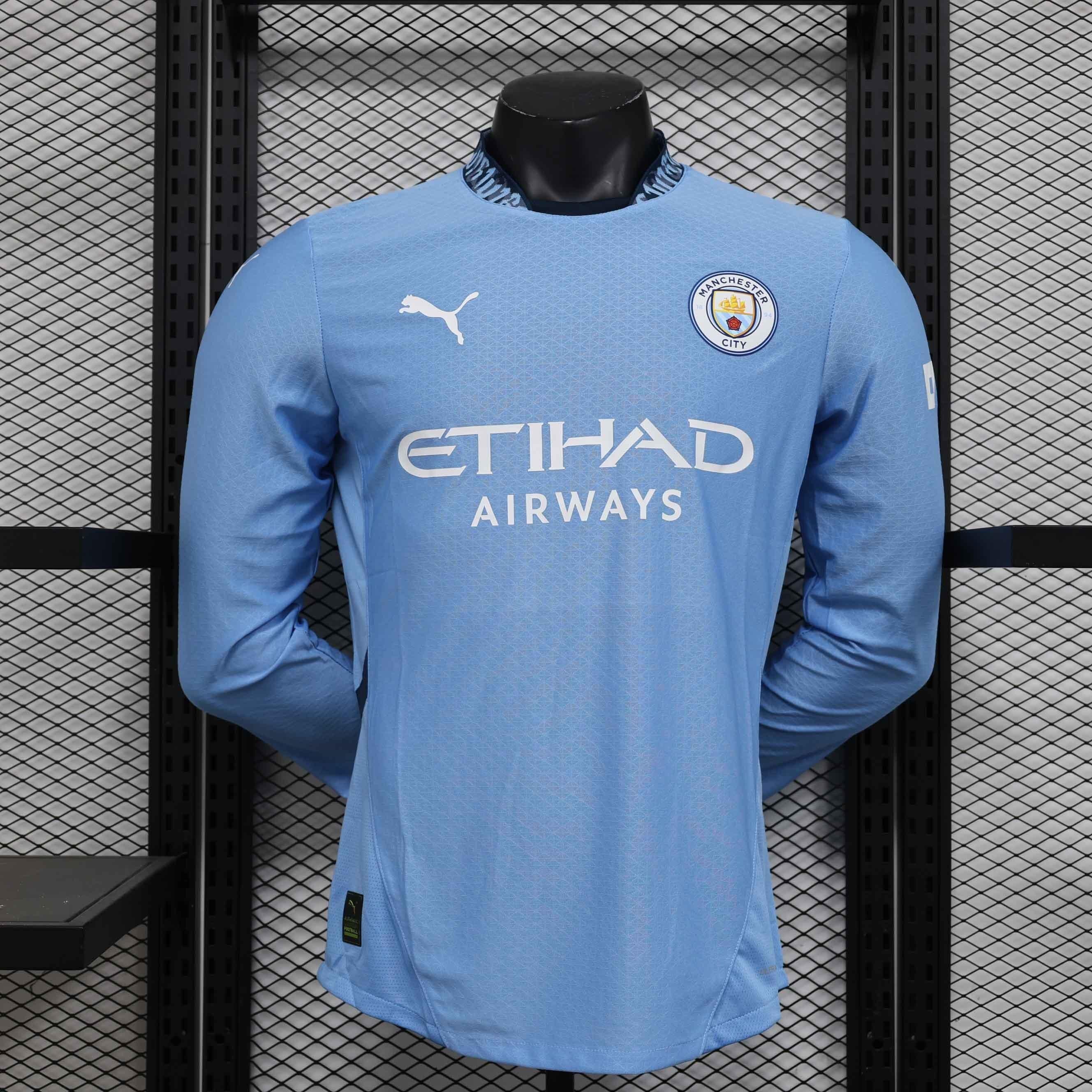 Maillot Manchester City manches longues 2024-25 Le 12 -ème Maillot, maillot de football avec logo et design officiel.