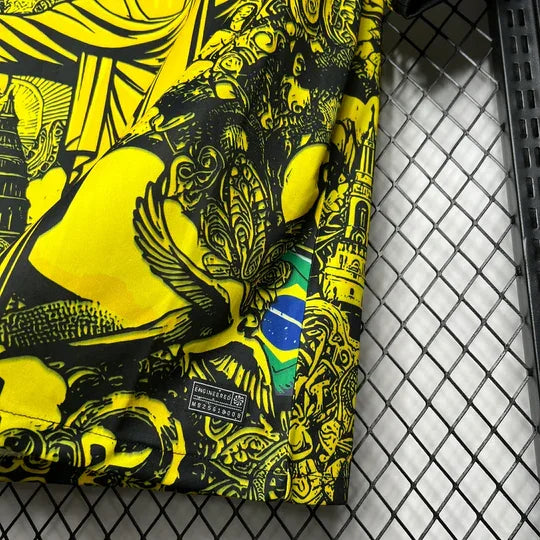 Maillot de football Brésil Concept 2024 Jaune de la marque Le 12, vue de face avec détails du design.