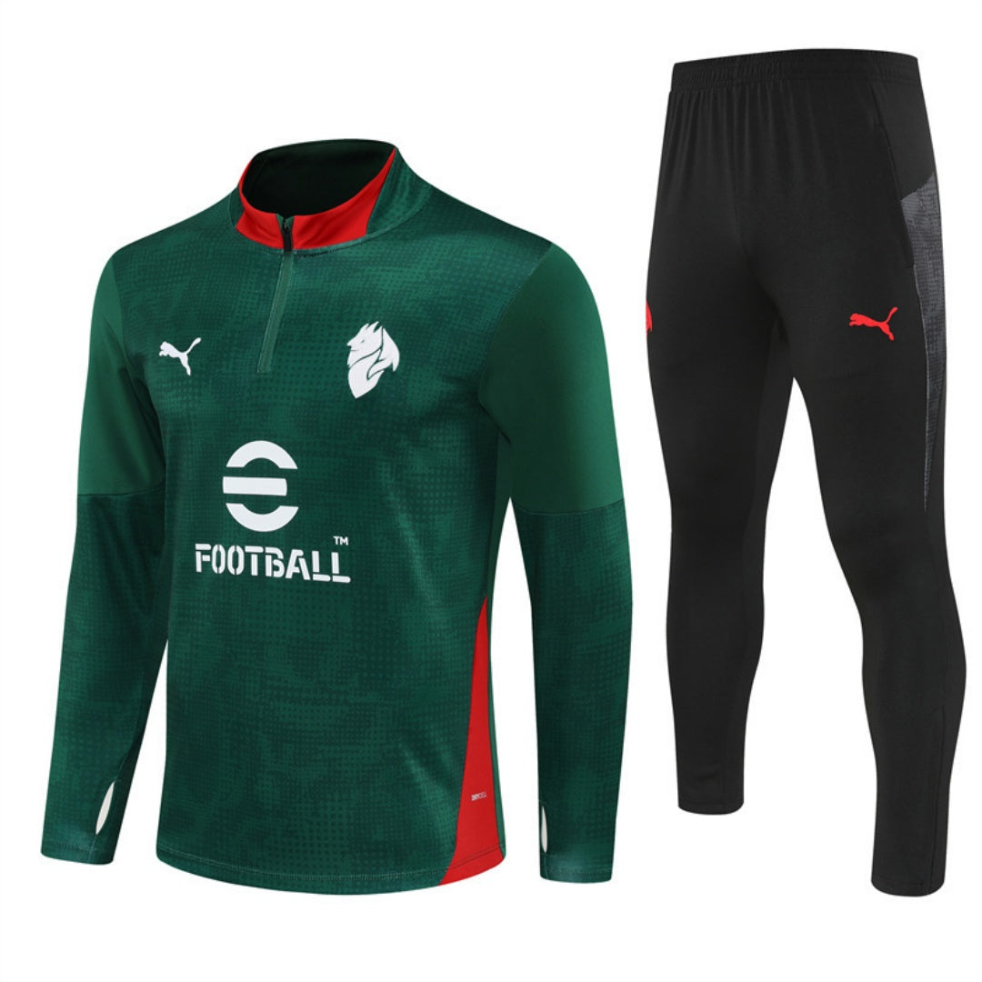 Ensemble de football AC Milan vert pour enfants, marque Le 12 -ème Maillot, avec logo et détails du maillot.