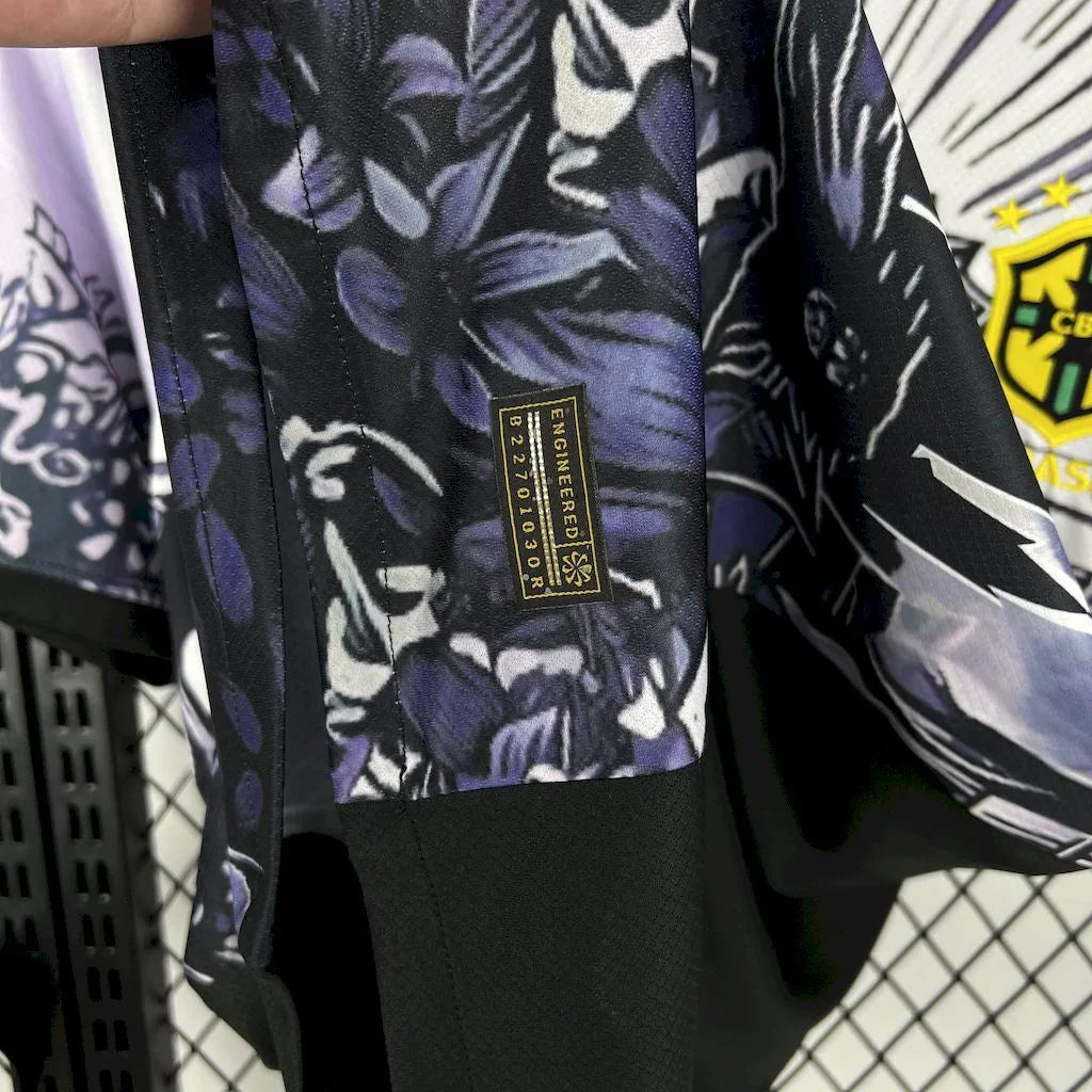 Maillot de football Brésil 2025-26, conçu par Le 12 -ème Maillot, affichant les détails du design sur le devant.