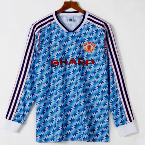 Maillot extérieur rétro Manchester United 1990-1992 à manches longues, marque Le 12 -ème Maillot, vue de face.