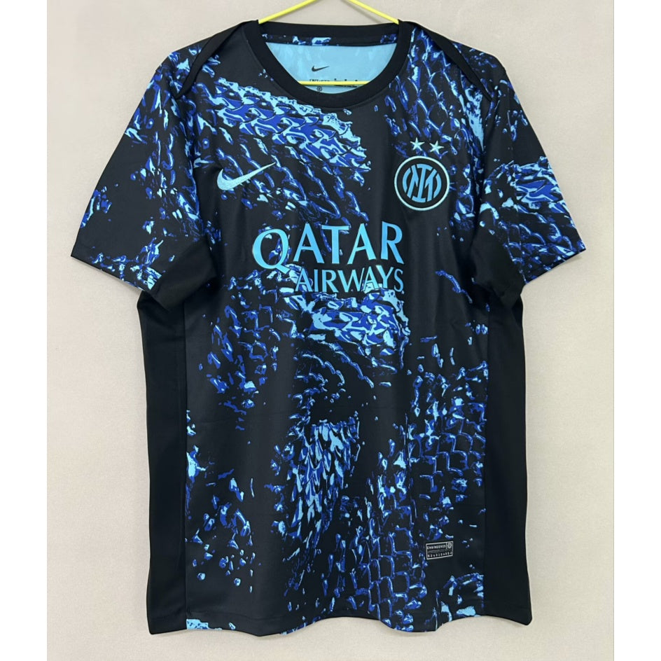 Maillot de football Inter Milan bleu 25/26 Le 12-ème Maillot, maillot de sport pour enfants, devant avec logo et détails bleus.