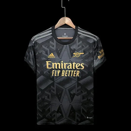 Maillot extérieur Arsenal 2022-2023 noir, Le 12 -ème Maillot, avec logo et détails de l'équipe sur le devant