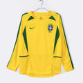 Maillot domicile rétro du Brésil 2002 à manches longues, marque Le 12 -ème Maillot, détails du maillot de football.