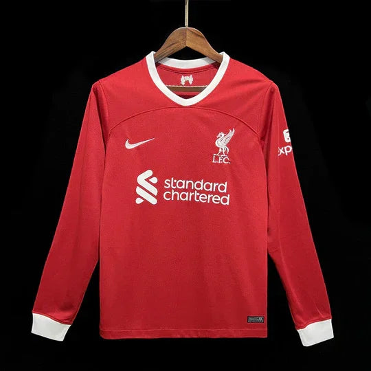 Maillot Liverpool 2023-2024 manches longues Le 12 -ème Maillot, maillot de football avec logo et détails de l'équipe Liverpool.