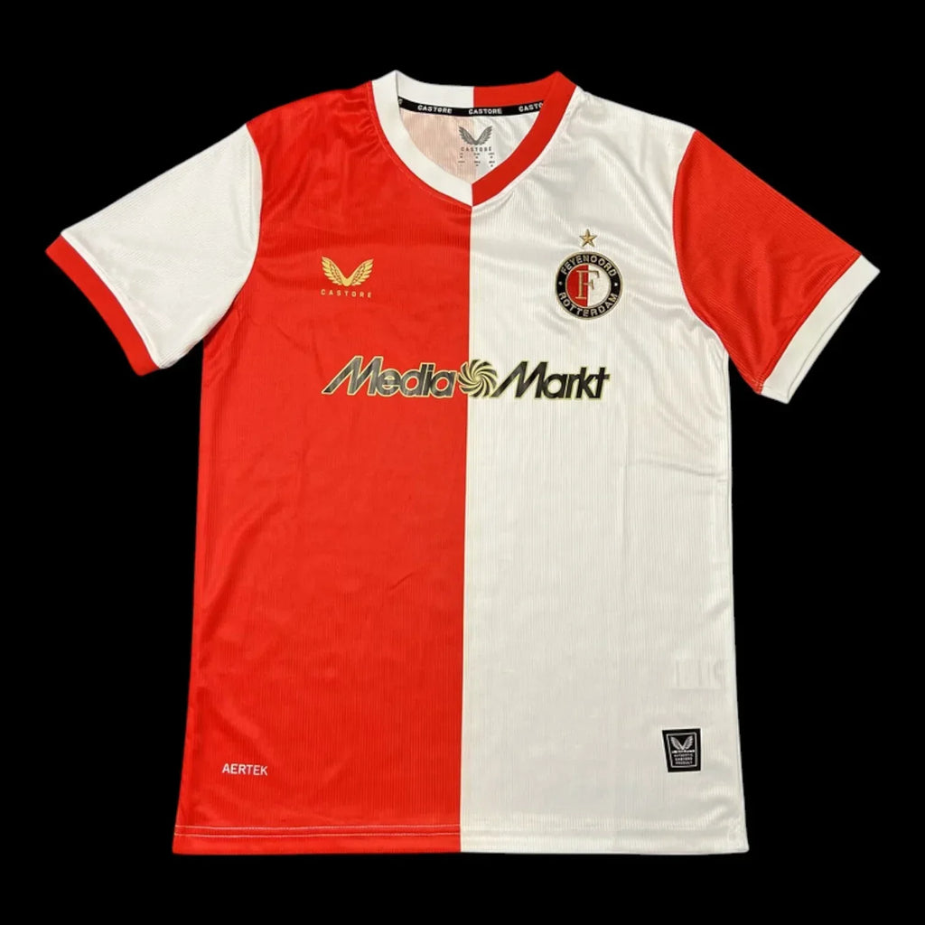 Maillot domicile Feyenoord 25/26 Le 12-ème Maillot, jersey de football blanc avec logo et détails rouges et bleus.