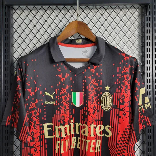 Maillot extérieur AC Milan saison 2023-2024 Le 12, maillot de football avec logo et design moderne.