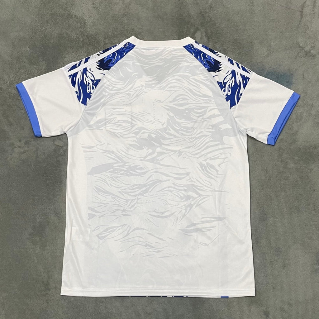 Maillot pour enfants 25/26 ans Le 12 -ème Maillot, design bleu Dragon Q, costume de sport japonais, illustration détaillée.