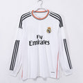 Maillot rétro domicile Real Madrid 2013-2014 à manches longues, marque Le 12 -ème Maillot, avec logo et détails du club.