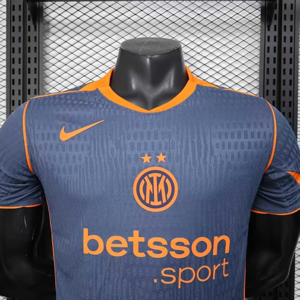 Maillot extérieur de l'Inter Milan 2025-26, maillot de football bleu avec logo du club et détails en blanc, par Le 12 -ème Maillot