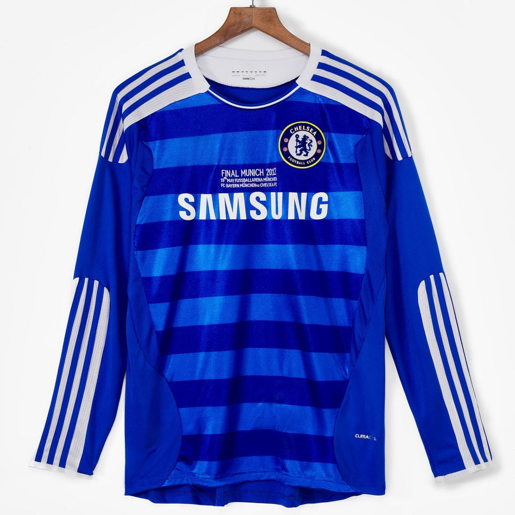 Maillot domicile rétro de Chelsea 2011-2012 à manches longues, marque Le 12 -ème Maillot, détails du design bleu et blanc