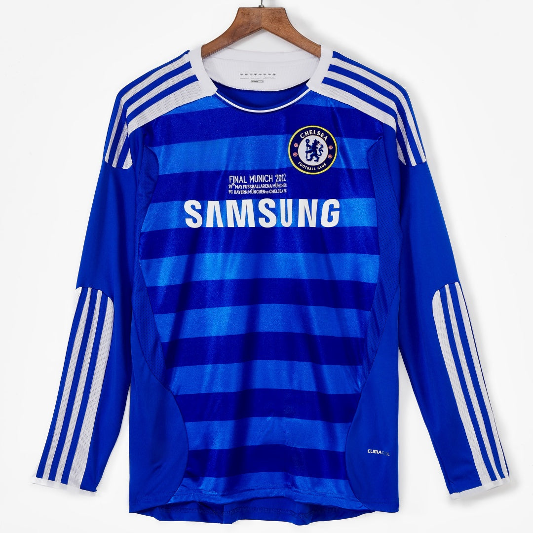 Maillot domicile rétro de Chelsea 2011-2012 à manches longues, marque Le 12 -ème Maillot, détails du design bleu et blanc